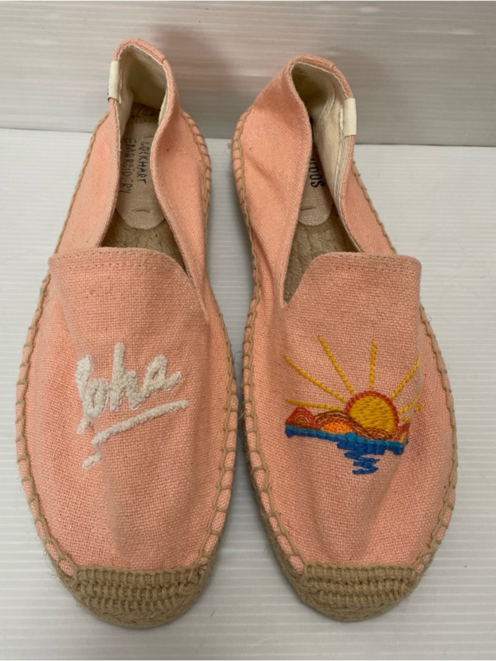 Soludos X Lockhart Embroidery Coral Aloha Platform Espadrilles Size 10